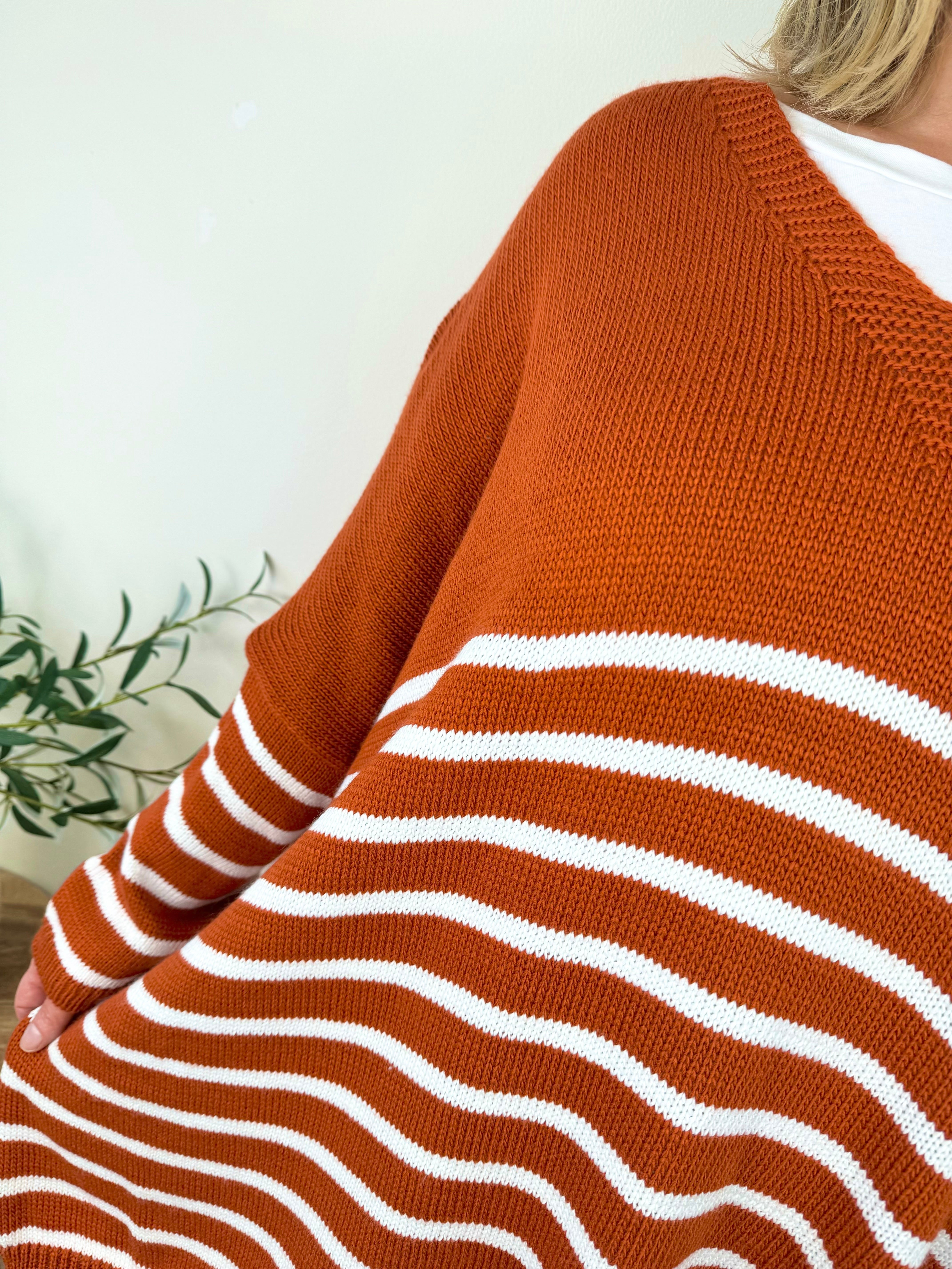 Striped Diana Cosy Knit Jumper AW24 - Burnt Orange