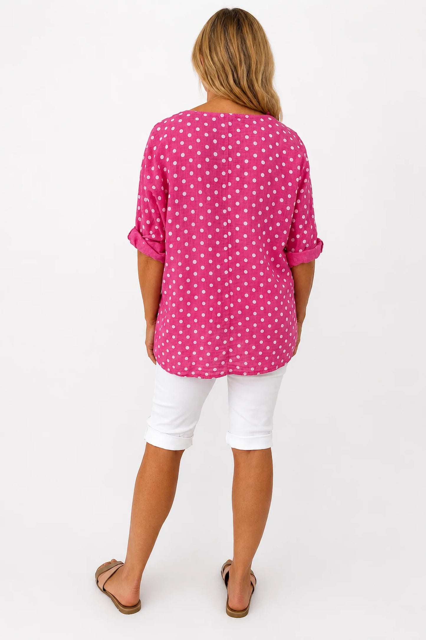 Pure Cotton Polka Dot Mari Necklace Top - Cerys Pink