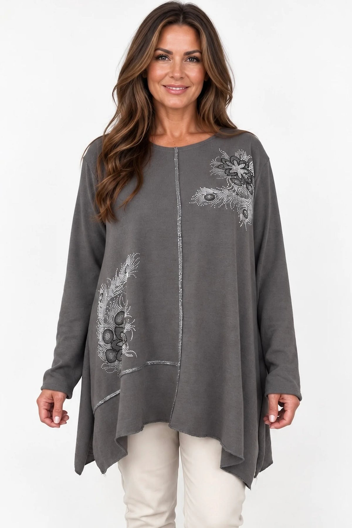 Wool Mix Diamanté Silver Stitch Ciana Top - Mocha