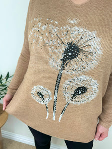 Wool Mix Diamanté Dandelion Ribbed Knit Top AW24