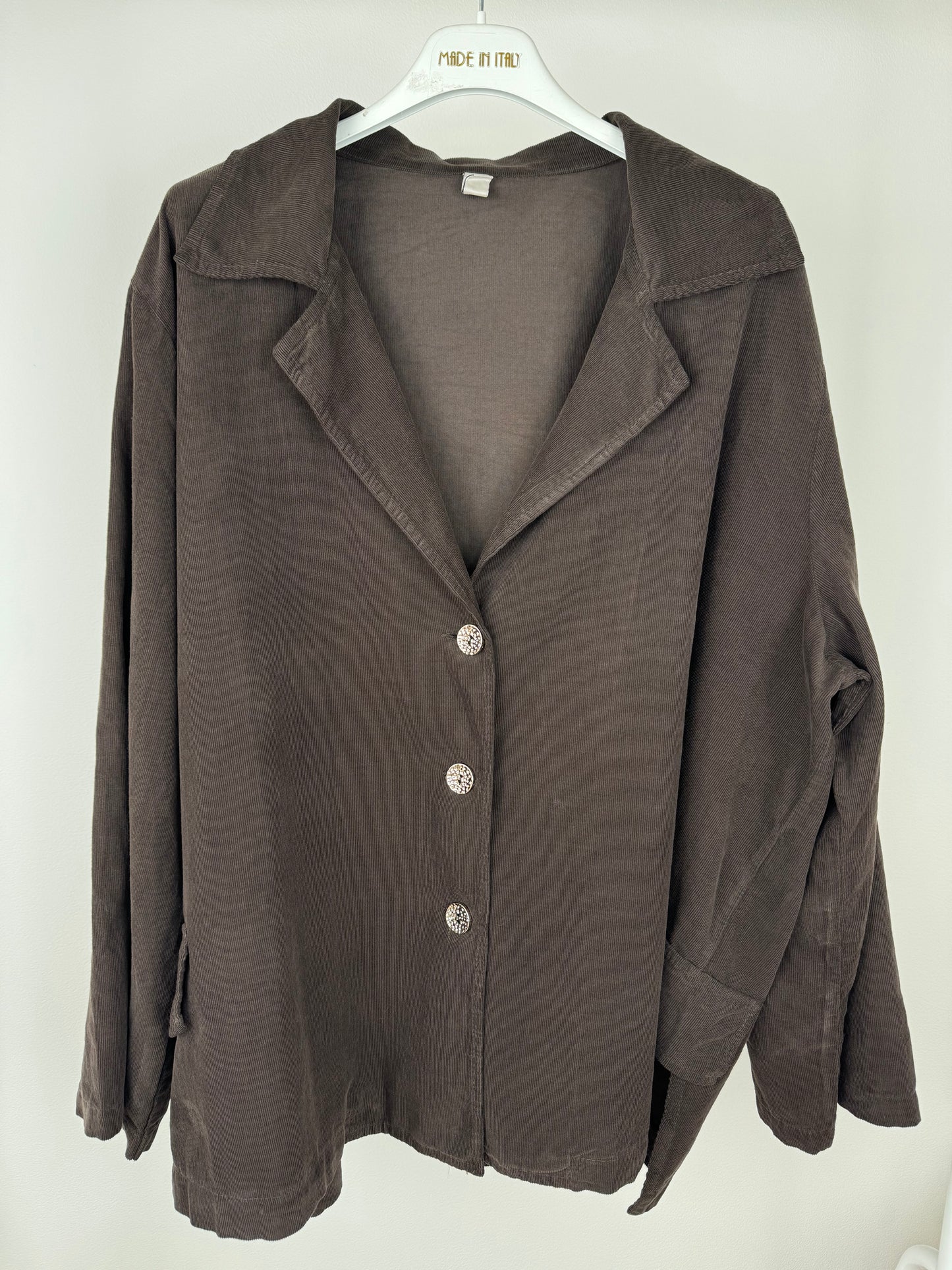 Pure Cotton Needlecord Gold Button Faux Side Pocket Felicity Jacket - Chocolate