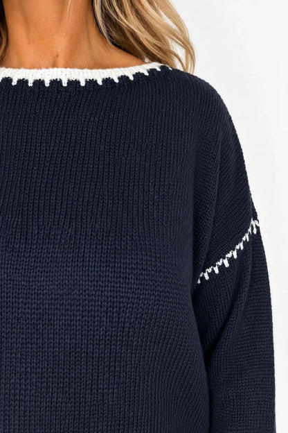 Wool Mix Veronica Lightweight Knit Jumper - Navy