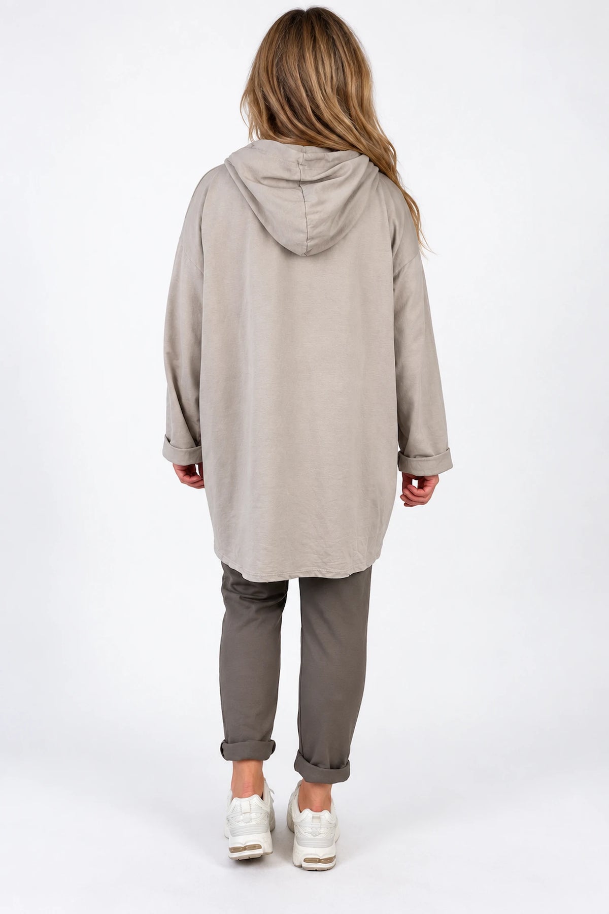 Cotton Sequin Heart Veronica Hoodie - Beige