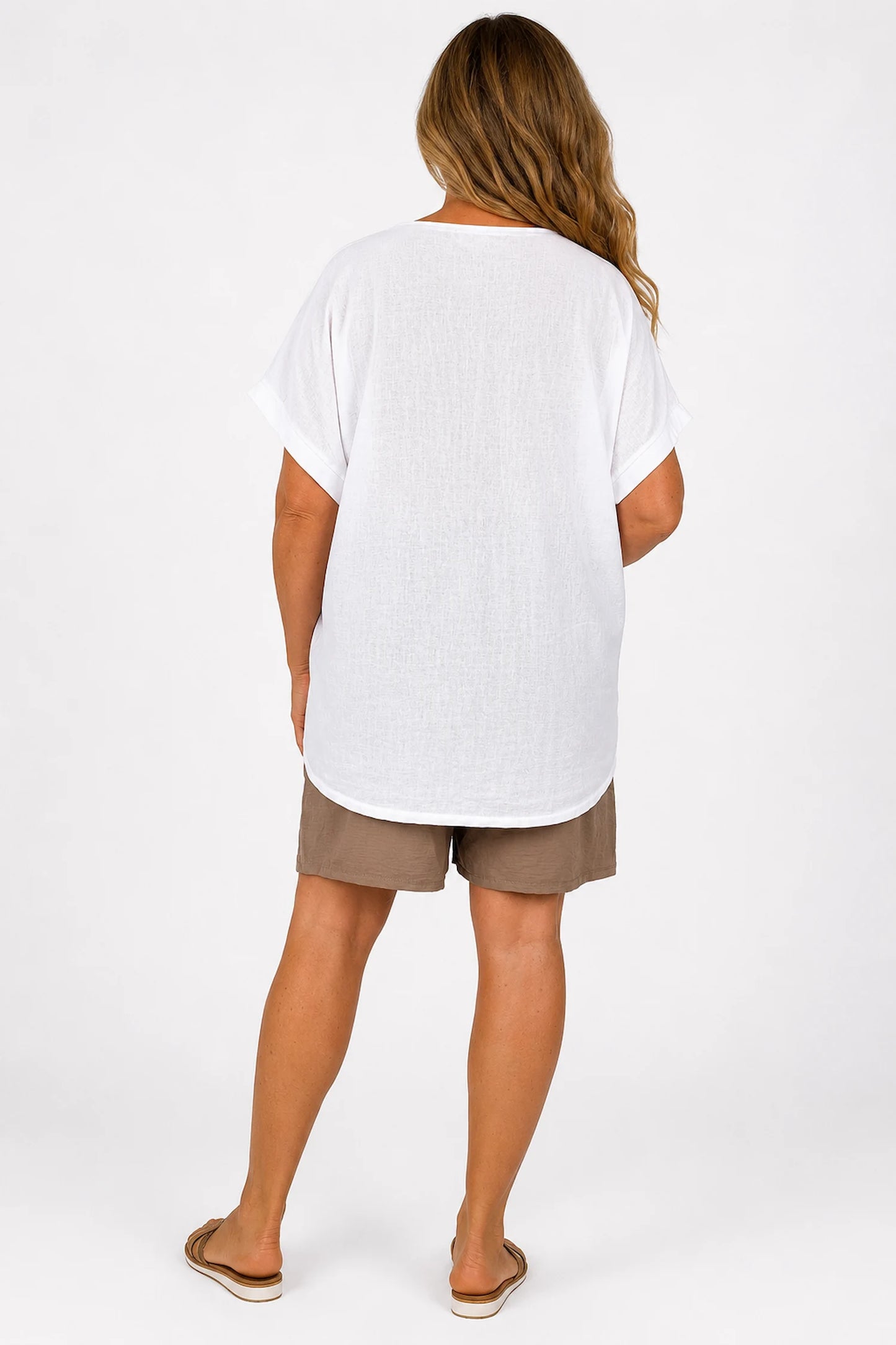 Linen Cotton Mix Diamanté Golden Leaf Carletta Top - White