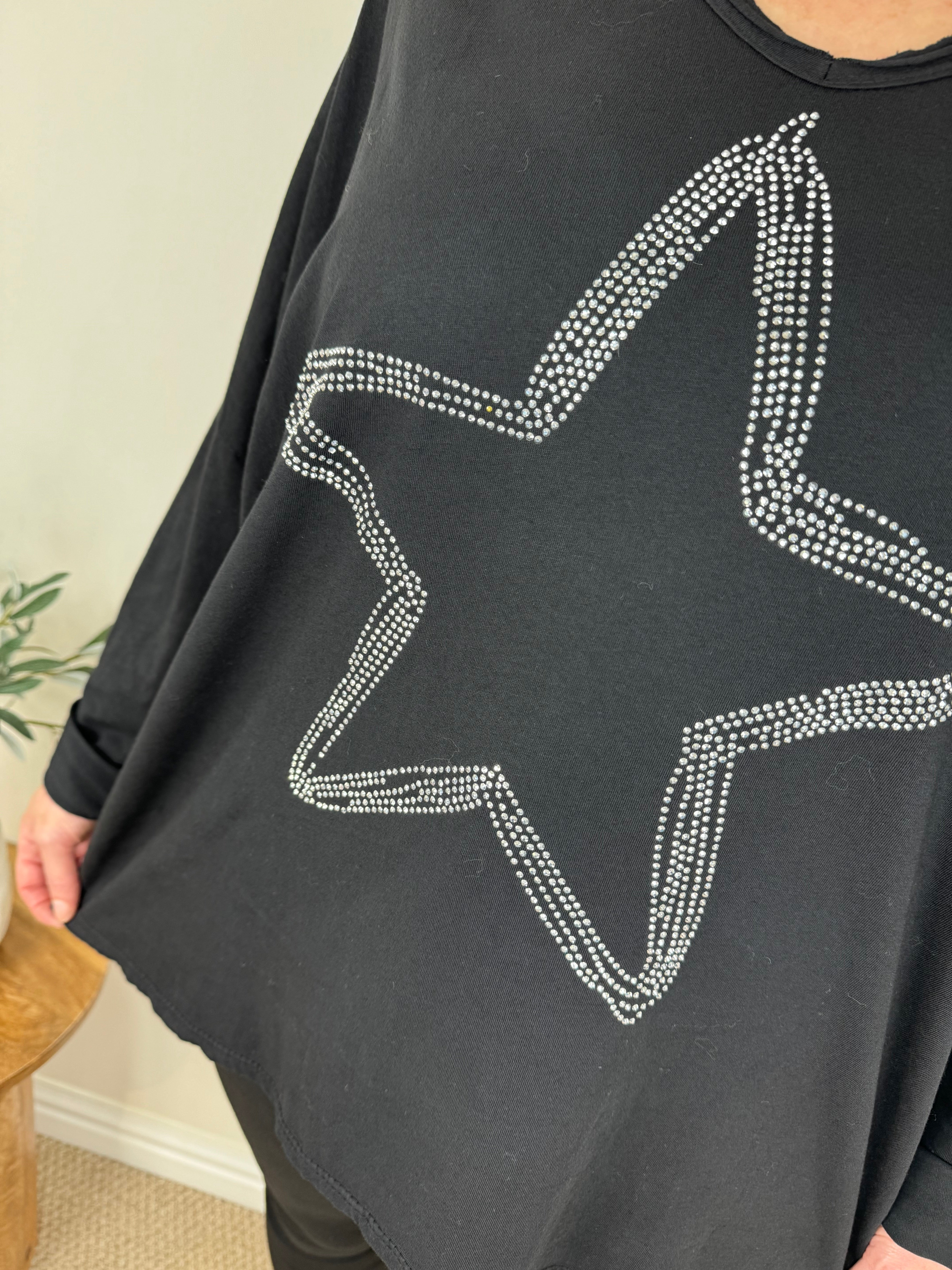 Diamanté Star Cotton Long Sleeve Top SS24