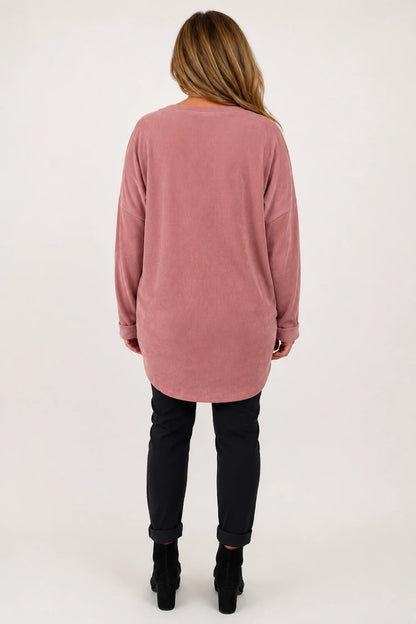 Zipped Hem Badge Detail Ciello Chenille Pocket Top - Rose Pink