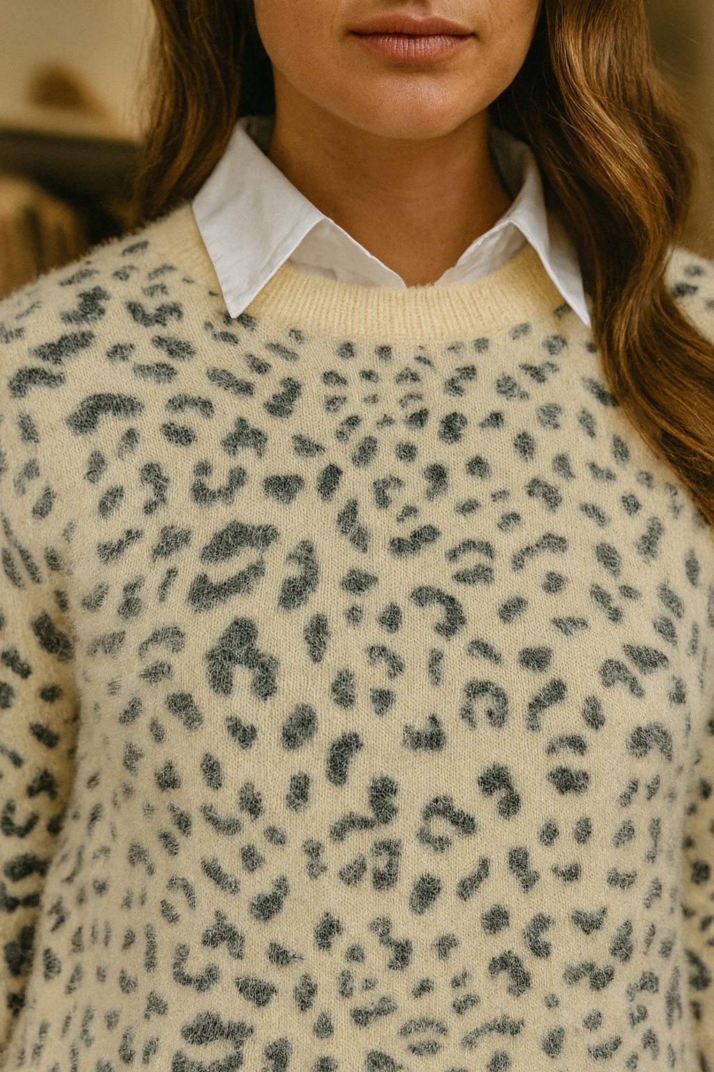Super Soft Stretch Leopard Print Tissa Jumper - Beige