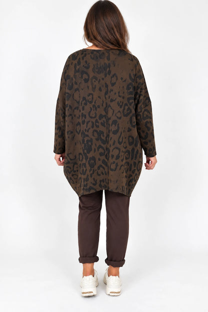 Badge Detail Double Zip And Pocket Tiana Leopard Top - Chocolate