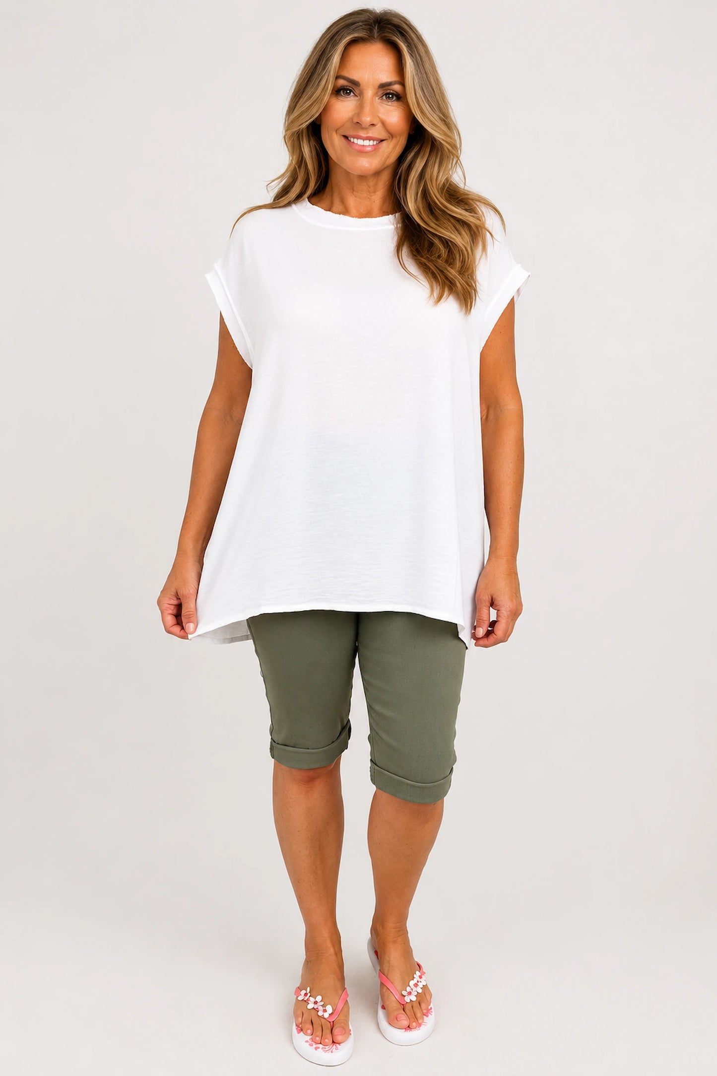 Sara Lightweight Flow Cap Sleeve Top - White