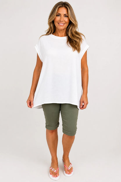 Sara Lightweight Flow Cap Sleeve Top - White
