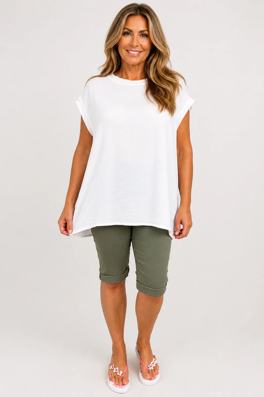 Sara Lightweight Flow Cap Sleeve Top - White