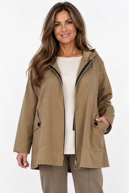 Cotton Button Back Detail Double Button Pocket Marnie Zipped Jacket - Caramel