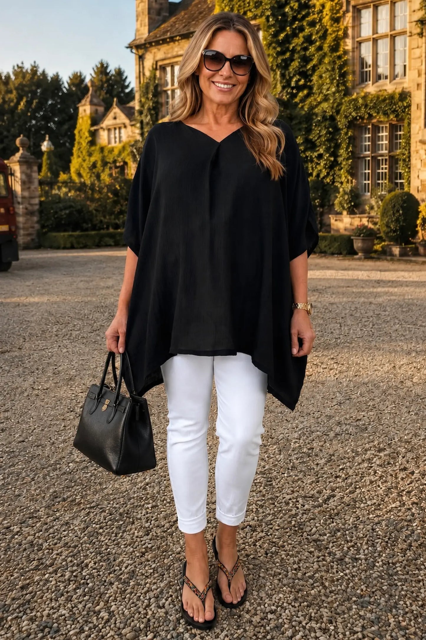 Lightweight Flow Lightly Textured Margot Top - Black