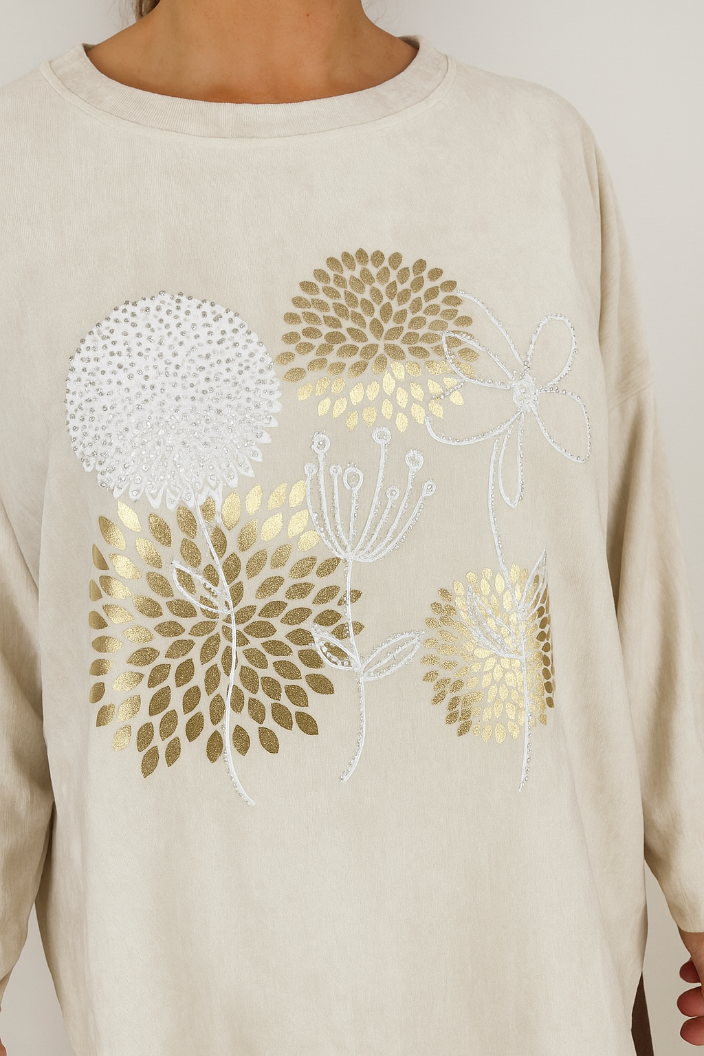 Deluxe Soft Diamanté Detail Roxanne Top - Beige