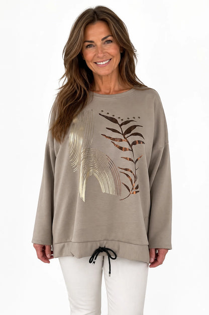Metallic Gold Tied Hem Maddison Top - Mocha