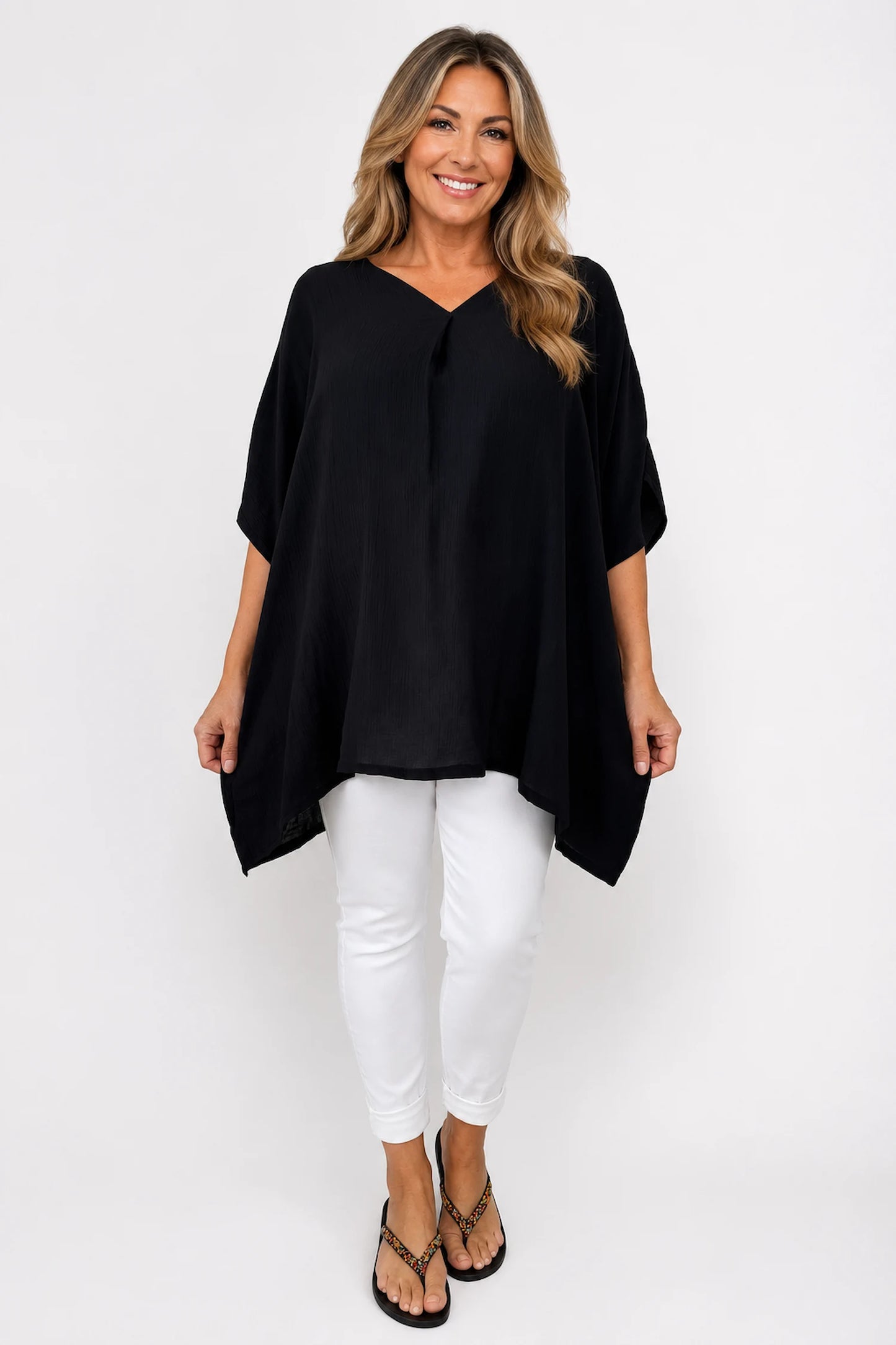 Lightweight Flow Lightly Textured Margot Top - Black