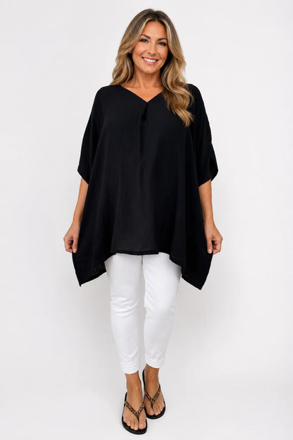 Lightweight Flow Lightly Textured Margot Top - Black