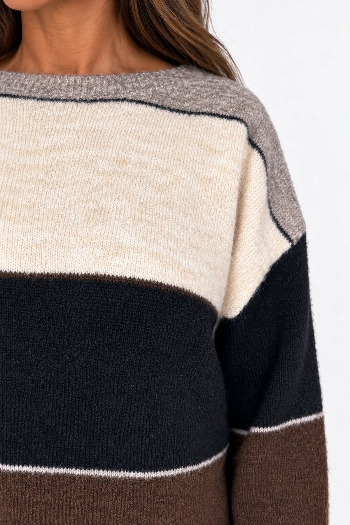 Wool Mix Stripe Marie Top - Fleck Mocha/Black/Chocolate/Beige