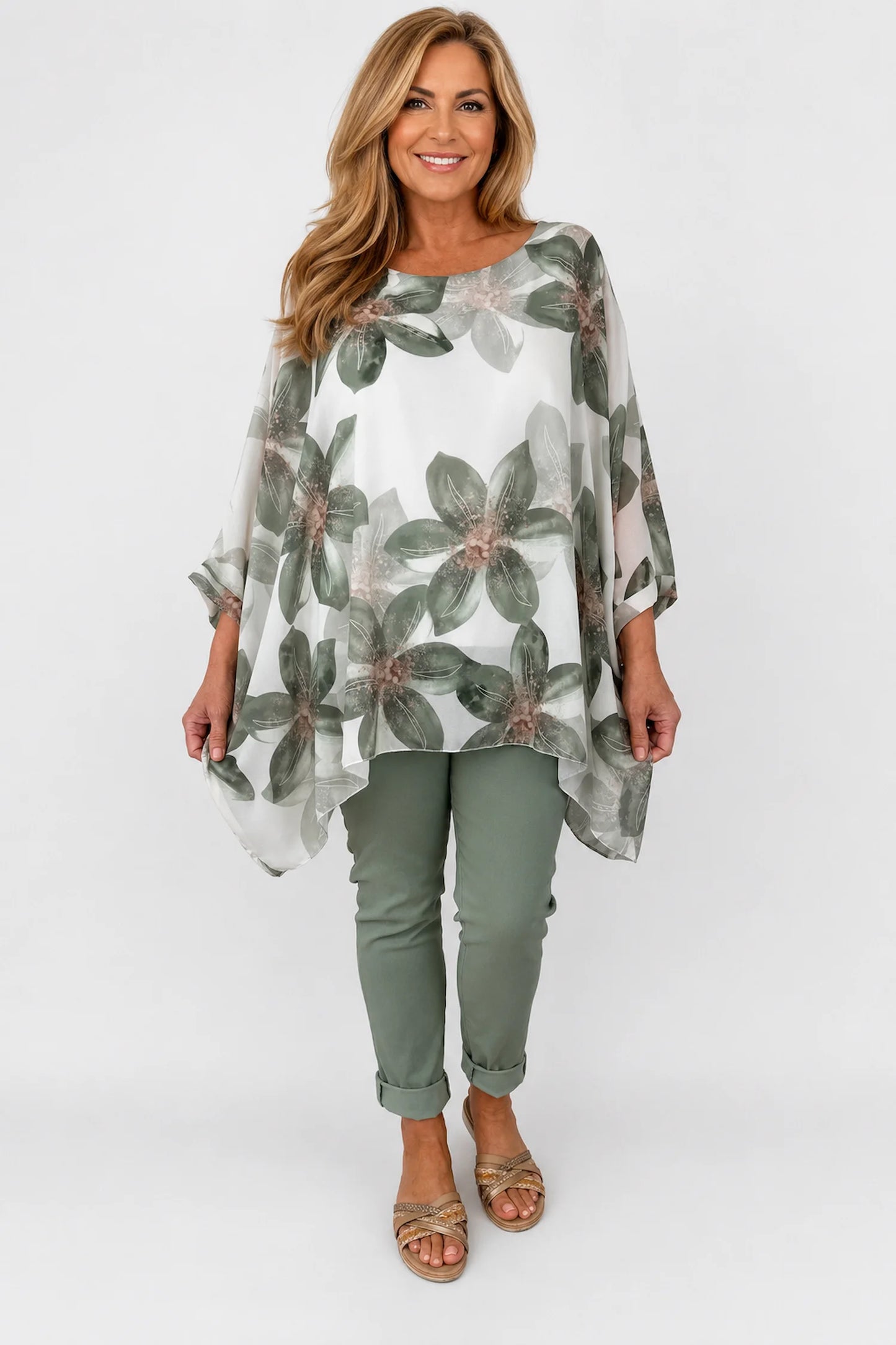 Fully Lined Batwing Mari Blossom Chiffon - Palm Green