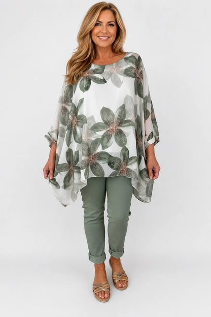 Fully Lined Batwing Mari Blossom Chiffon - Palm Green