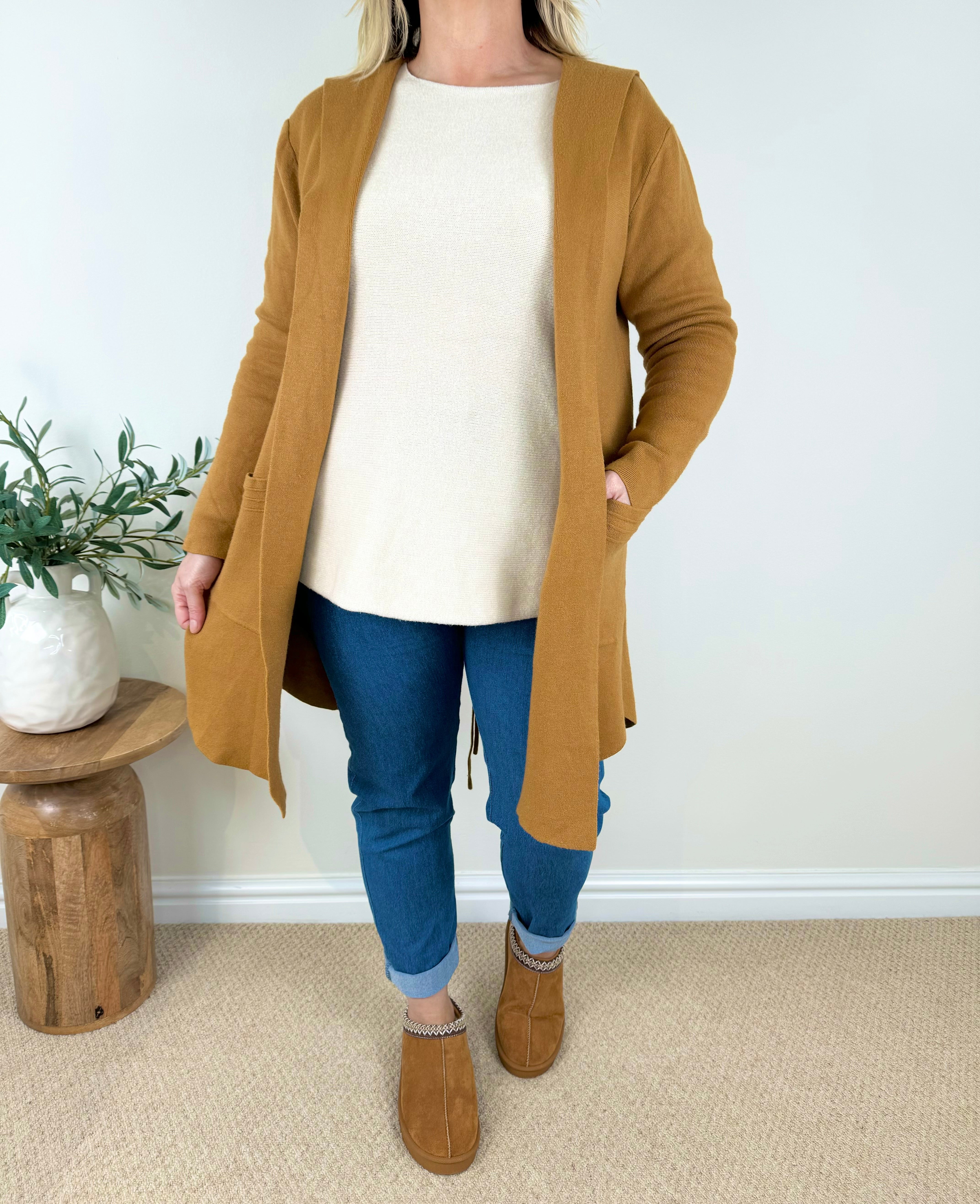 Double Pocket Criss Cross Back Hooded Cardigan AW24