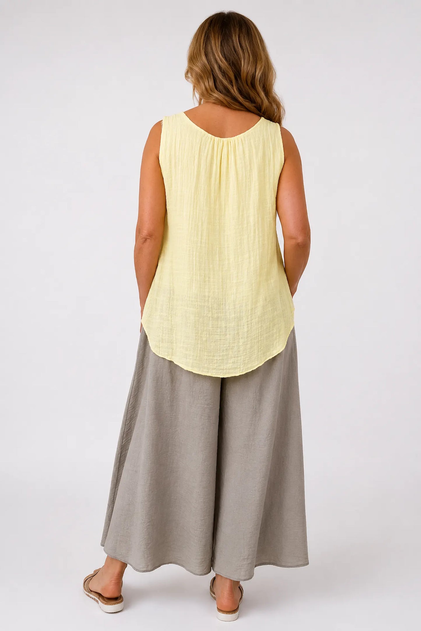 Elasticated Smocked Waist Wide Leg Flora Culotte Pants - Soft Greige