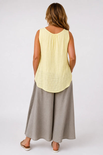 Elasticated Smocked Waist Wide Leg Flora Culotte Pants - Soft Greige