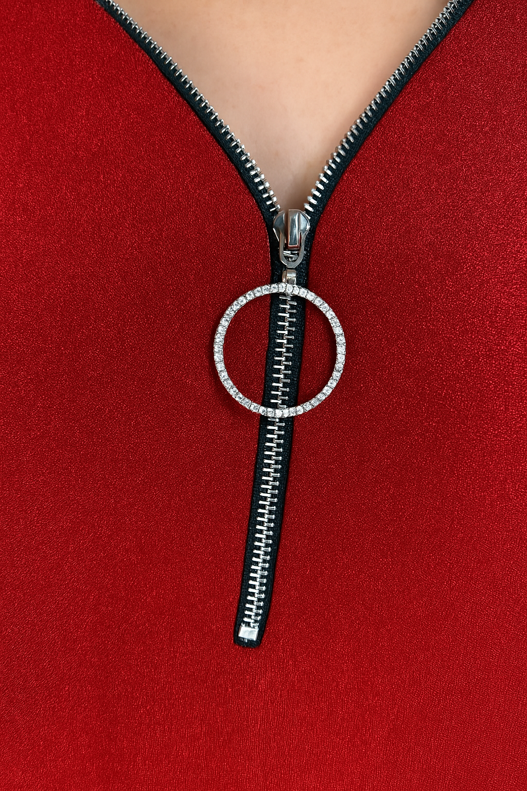 Diamanté Zip Monica Shimmer Top - Festive Red