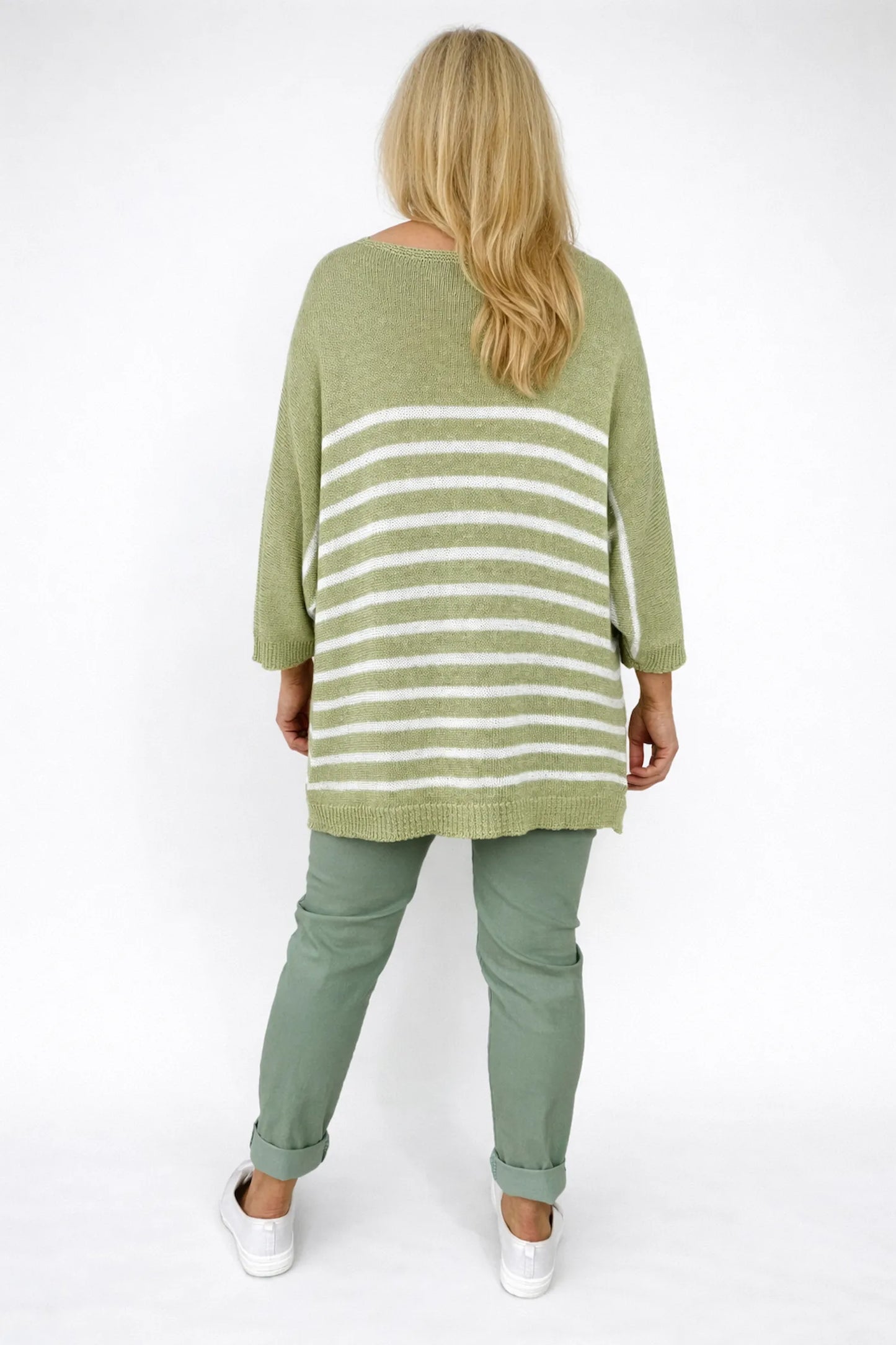 Cotton Serena Stripe Spring Knit Top - Lime