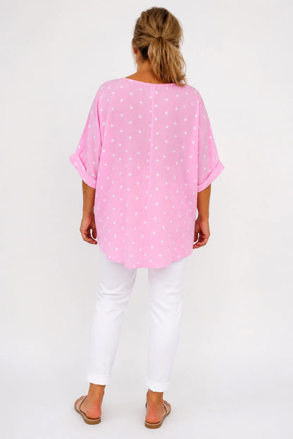 Polka Dot Lightweight Flow Paris Top - Baby Pink