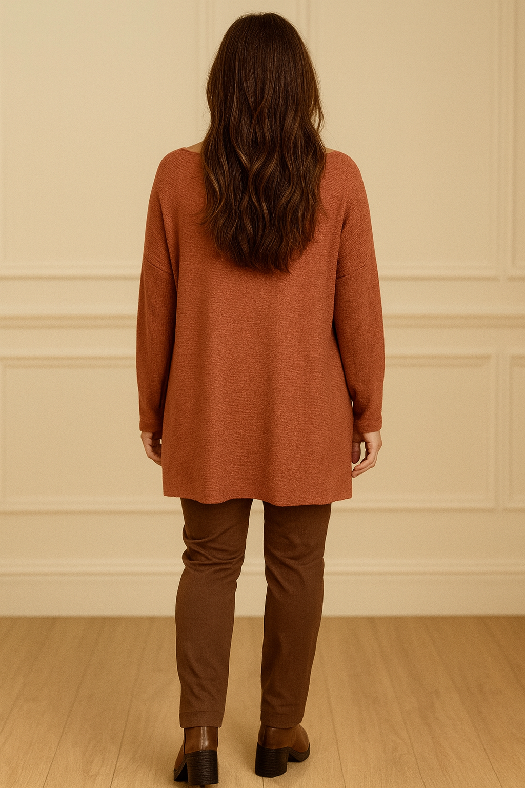 Wool Mix Ribbed Knit Marcela Necklace Top - Burnt Orange