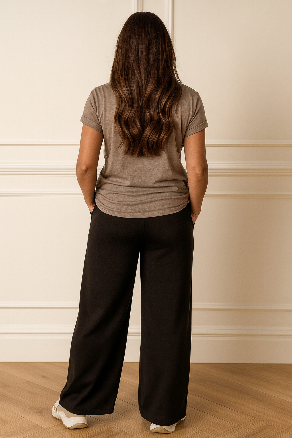 Capri Elasticated Waist Double Pocket Wide Leg Stretch Pant - Dark Chocolate