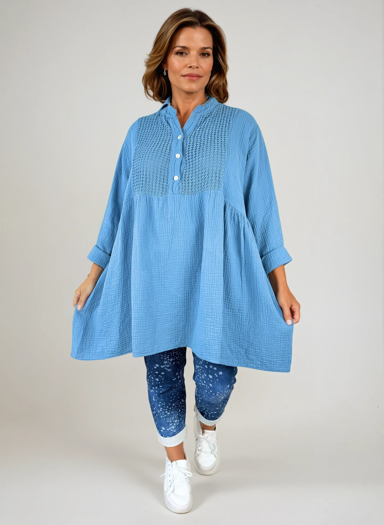 Smock Bubble Cotton Toni Shirt - Denim