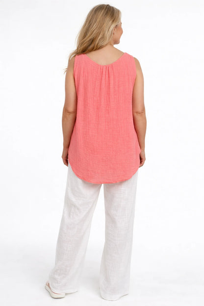 Fully Lined Cotton Italia Necklace Vest - Coral