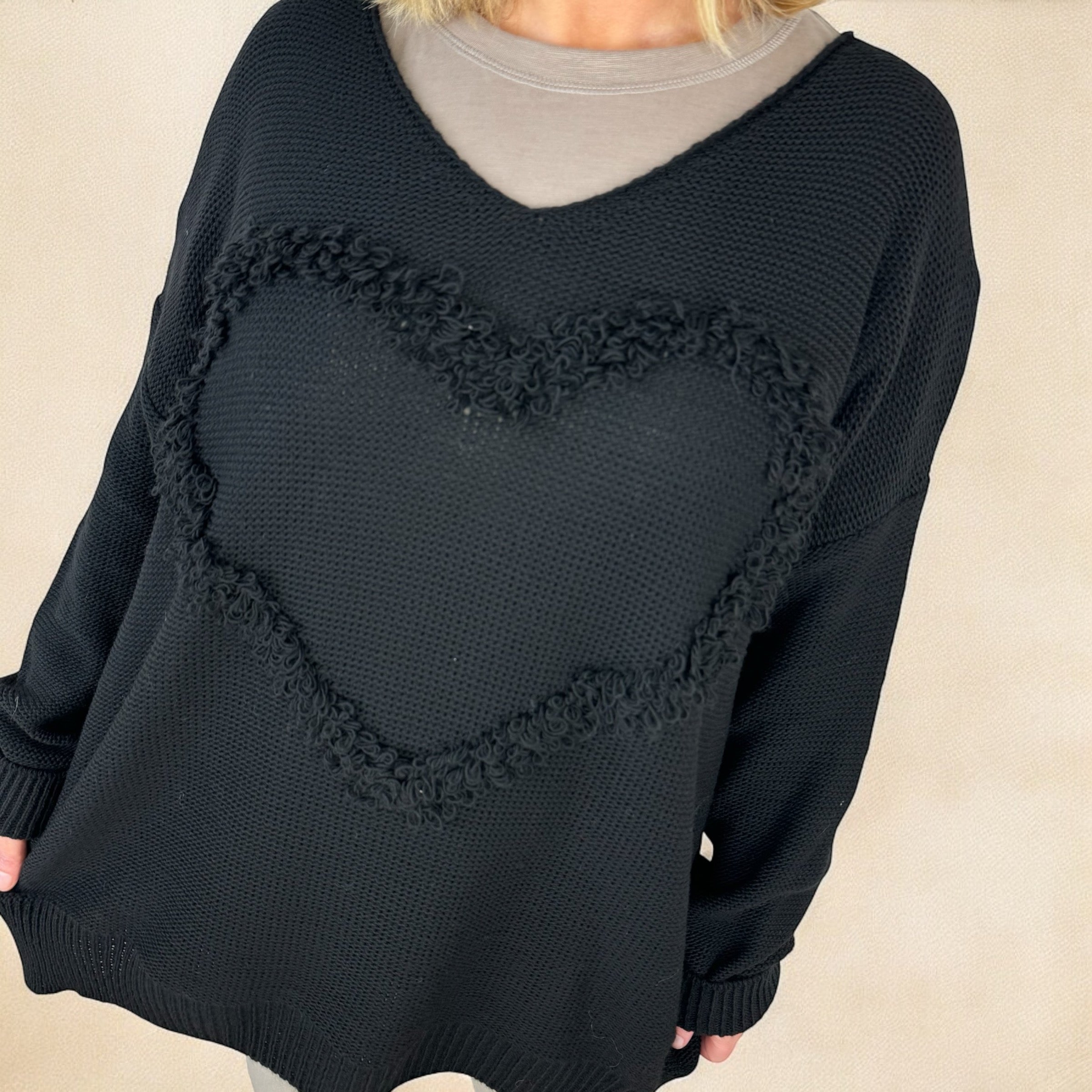 Tanya Wool Mix Soft Knit Heart Jumper AW24 - Black