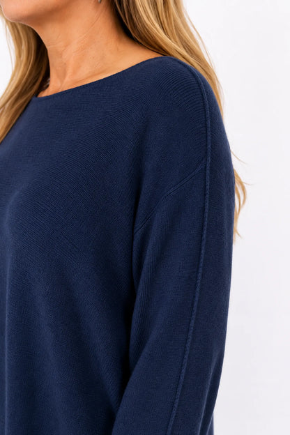 Wool Mix Seam Sleeve Venice Jumper - Navy