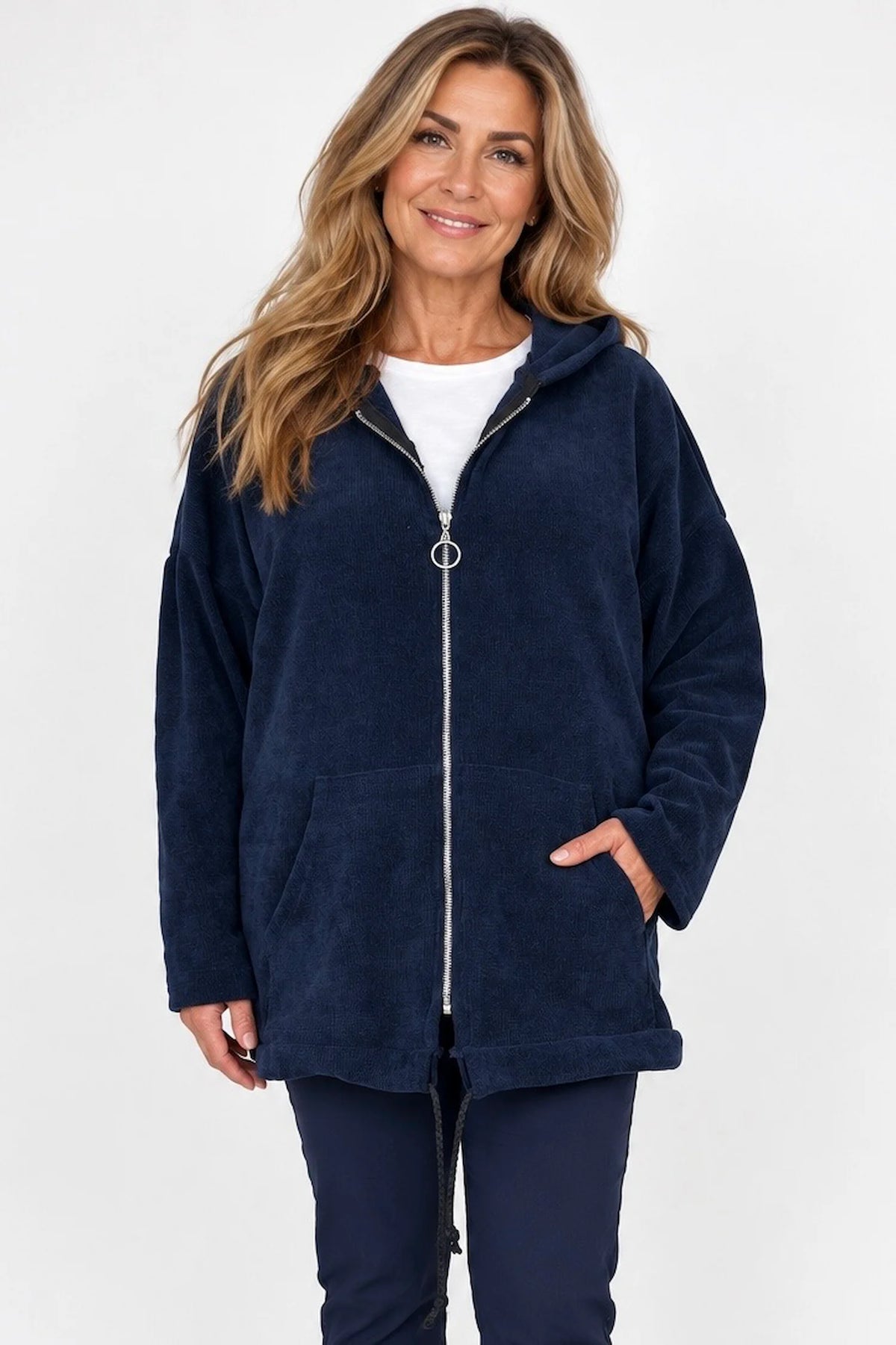 Double Pocket Chenille Zipped Cassie Hoodie - Navy