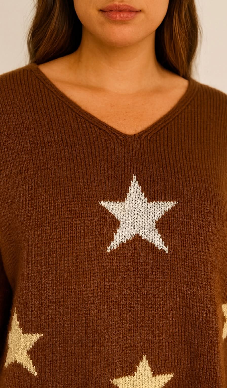Wool Mix Paris Star Jumper - Chestnut