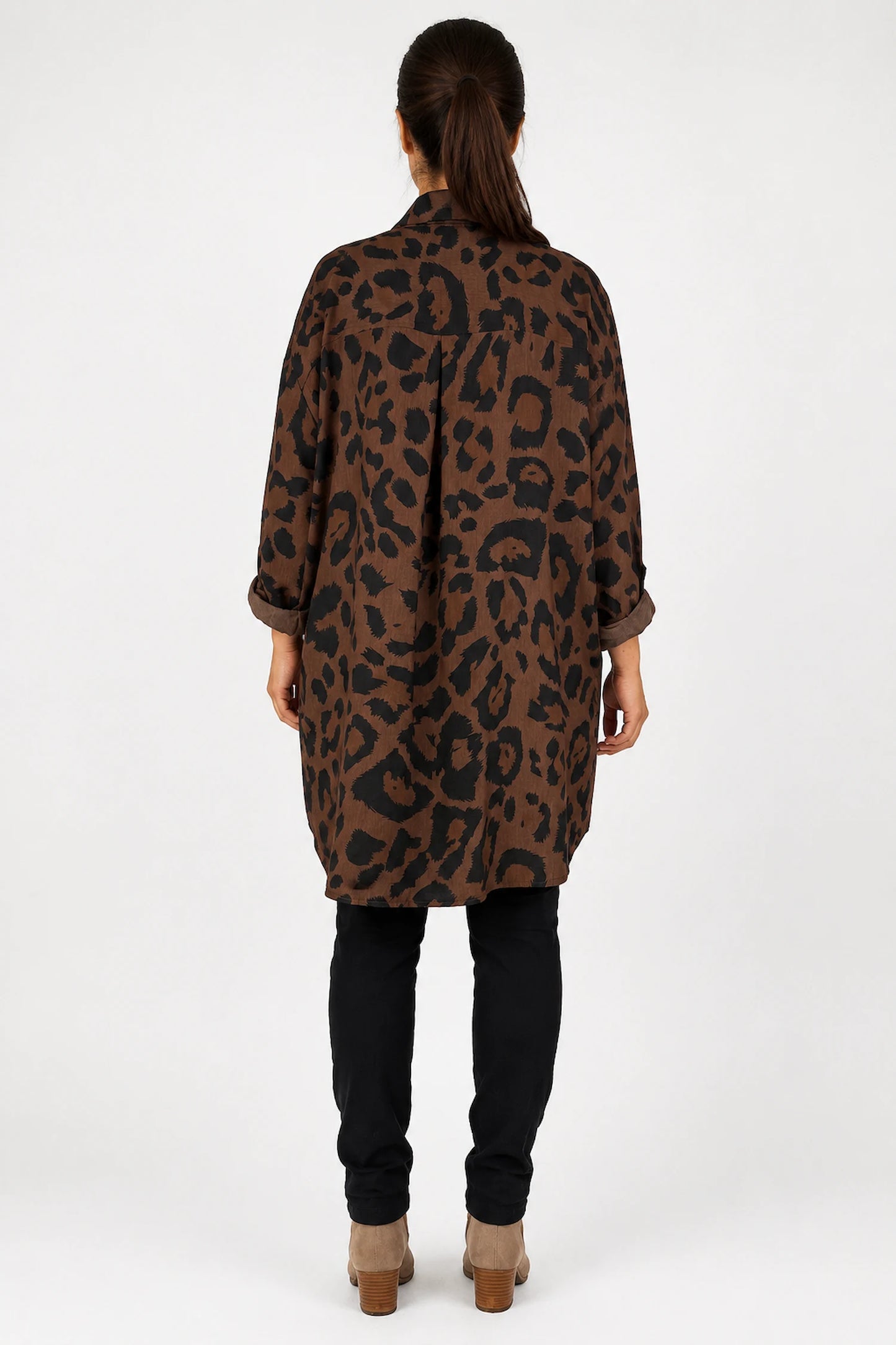 Roxy Leopard Button Sleeve Button Shirt - Chocolate
