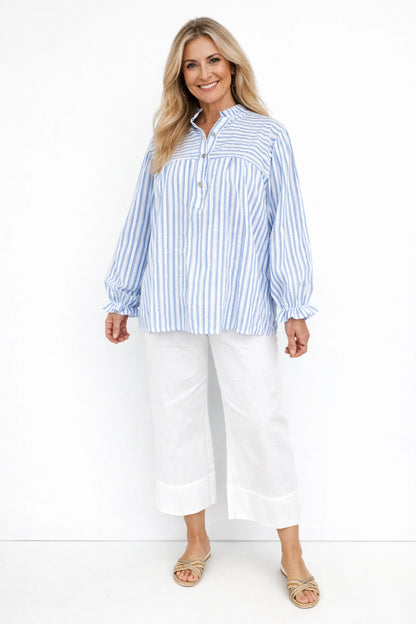 Stretch Wide Leg Capri Double Pocket Cuff Trouser - White