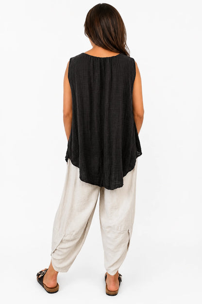 Lagen Look Double Subtle Panel Pocket Elasticated Waist Freya Pants - Beige