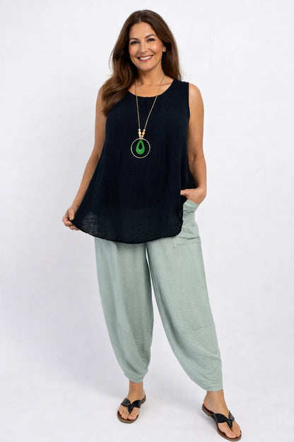 Lagen Look Double Subtle Panel Pocket Elasticated Waist Freya Pants - Sage