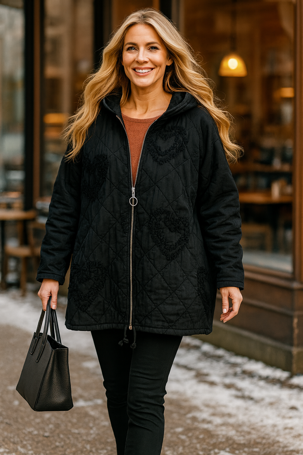 Cotton Embroidered Heart Amélie Hooded Jacket - Black