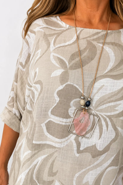 Pure Cotton Pesali Necklace Top - Beige