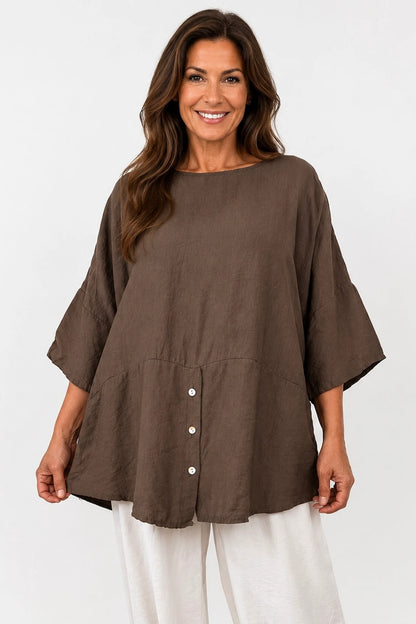 Button Detail Florence Top - Chocolate