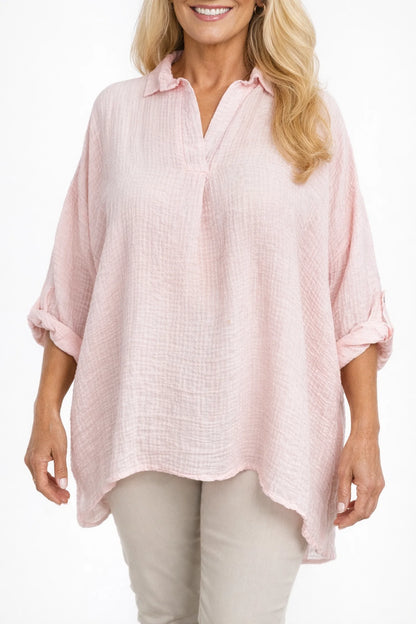 Premium Stitch Button Sleeve Marella Shirt - Baby Pink