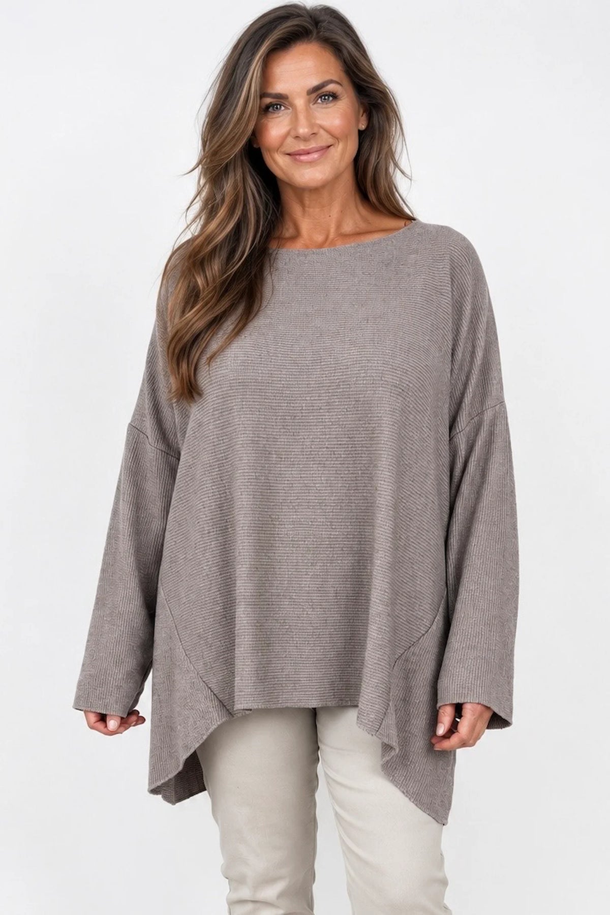 Wool Mix Ribbed Knit Porto Top - Mocha