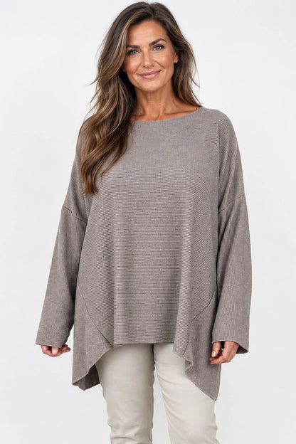 Wool Mix Ribbed Knit Porto Top - Mocha