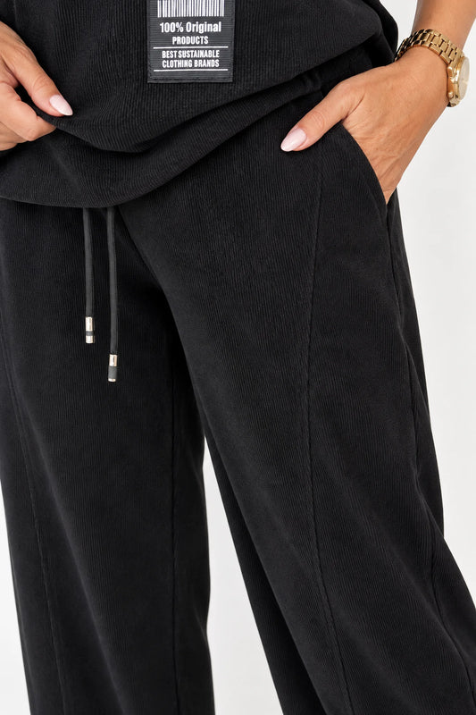 Chenille Seam Front Double Pocket Carletta Pant - Black