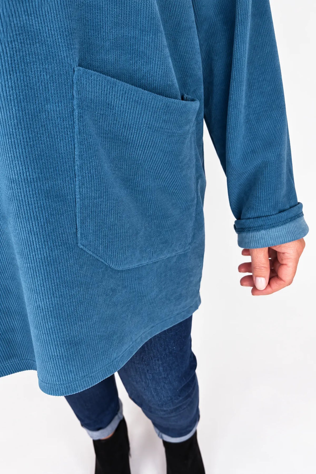Zipped Hem Badge Detail Ciello Pocket Top - Denim